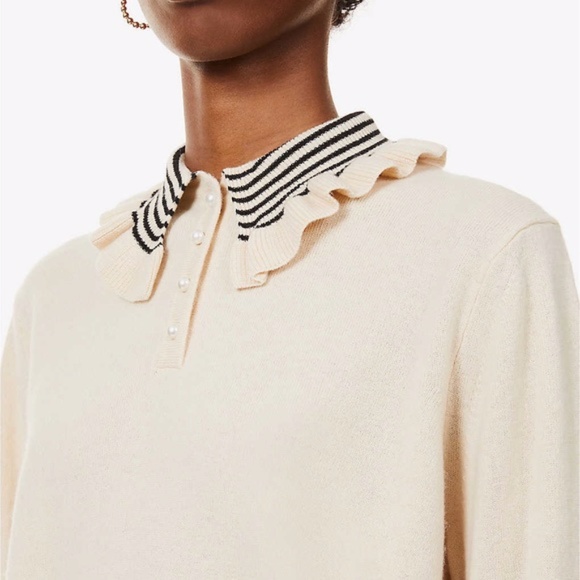 New SANDRO Pearl Button Wool Sweater With Fancy Collar - Picture 9 of 9